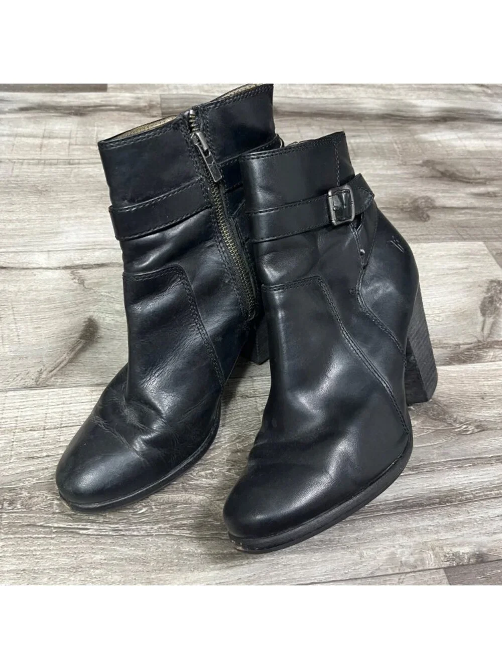 Frye Patty Riding Stack Heel Bootie Leather Boots Black Women’s Size 9.5